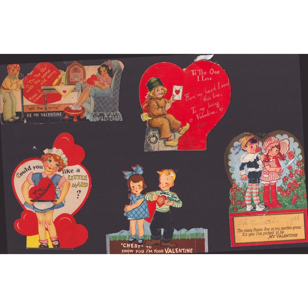 Vintage 1930s Die Cut Valentine Cards Lot of 5 Children Hearts 1935-39 Ephemera - Picture 1 of 2
